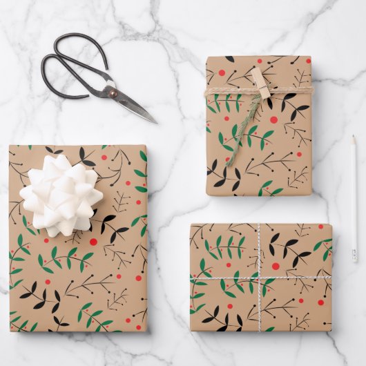 Rustic Kraft Winter Woodland Greenery Inpakpapier Vel (Voorkant)