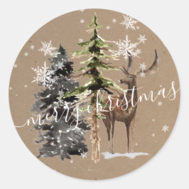 Rustic Kraft Winter Woodland Kerst Ronde Sticker