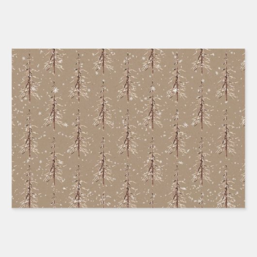 Rustic Kraft Winter Woodland Scraggly SpruceTrees Inpakpapier Vel (Voorkant 3)