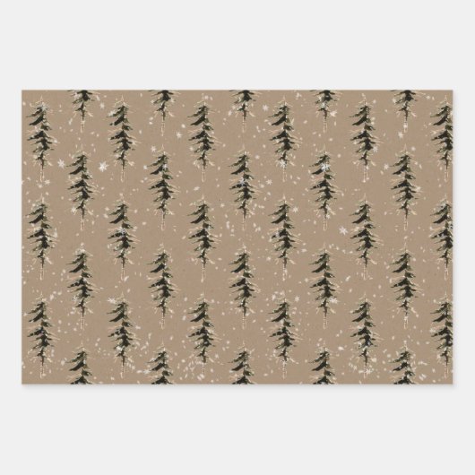 Rustic Kraft Winter Woodland Scraggly SpruceTrees Inpakpapier Vel (Voorkant 2)