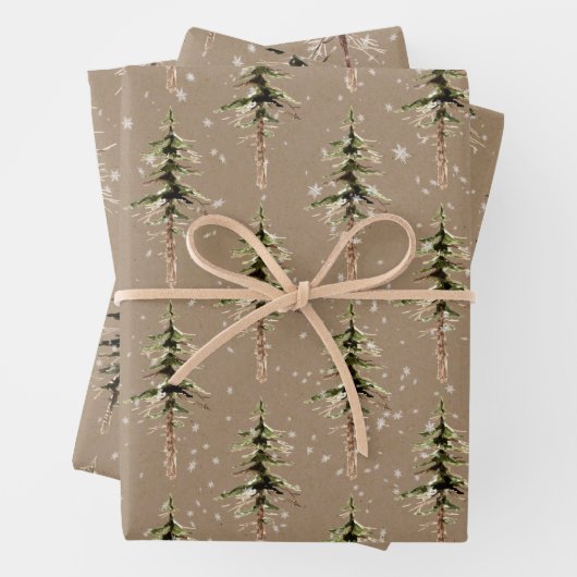 Rustic Kraft Winter Woodland Scraggly SpruceTrees Inpakpapier Vel (In situ)