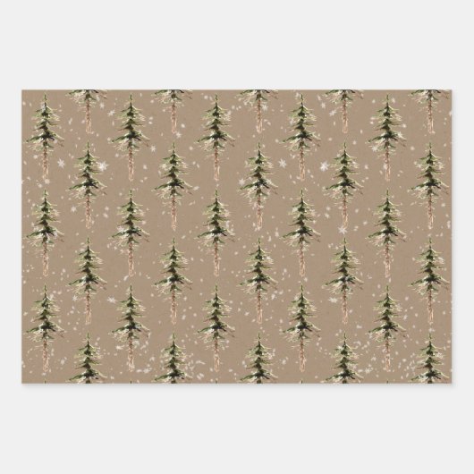Rustic Kraft Winter Woodland Scraggly SpruceTrees Inpakpapier Vel (Voorkant)