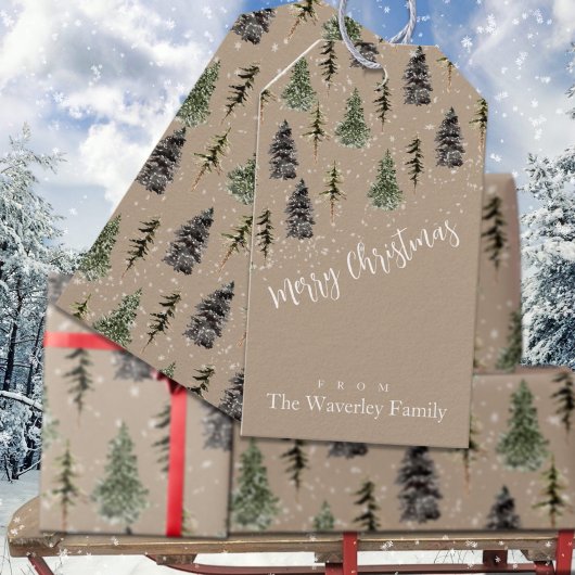 Rustic Kraft Winter Woodland Snowy Spruce Trees Cadeaulabel