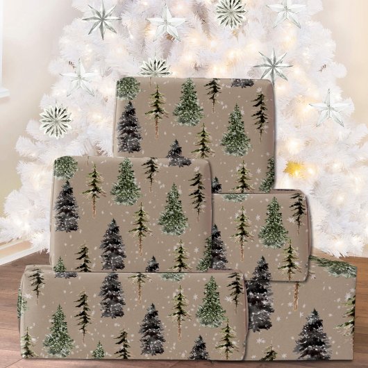Rustic Kraft Winter Woodland Snowy Spruce Trees Cadeaupapier