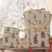 Rustic Kraft Winter Woodland Spruce Tree Reindeer Inpakpapier Vel