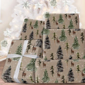 Rustic Kraft Winter Woodland Spruce Trees & Deer Cadeaupapier