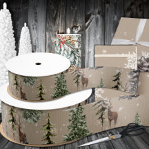 Rustic Kraft Winter Woodland Spruce Trees Reindeer