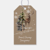 Rustic Kraft Winter Woodland Stag Merry Kerstmis Cadeaulabel (Voorkant)