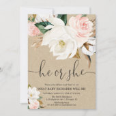 Rustic kraft wit roze bloemengeslacht onthullen kaart (Voorkant)