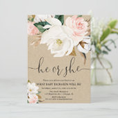 Rustic kraft wit roze bloemengeslacht onthullen kaart (Staand voorkant)