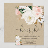 Rustic kraft wit roze bloemengeslacht onthullen kaart (Voorkant / Achterkant)