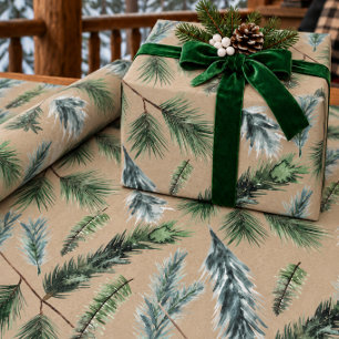 Rustic Kraft Witte Den Groen & Blauwe Sparre Takje Cadeaupapier