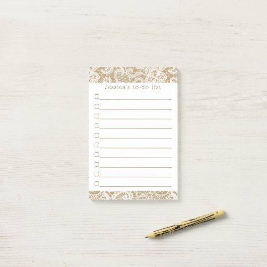 Rustic Kraft &  Witte kant Post-it® Notes (Op bureau)