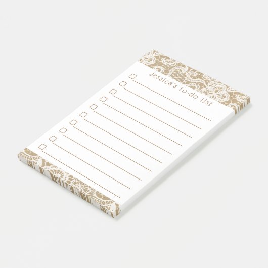 Rustic Kraft &  Witte kant Post-it® Notes (Schuin)