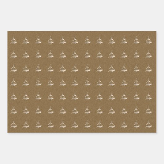 Rustic Kraft Witte Kerstboom Patroon Gift Inpakpapier Vel (Voorkant)