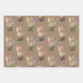 Rustic Kraft Woodland Baby Animals Fox Beer Wolf Inpakpapier Vel