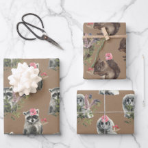 Rustic Kraft Woodland Baby Racoon Squirrel Owl