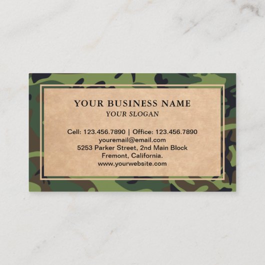 Rustic Kraft Woodland Green Camouflage Pattern Visitekaartje (Achterkant)