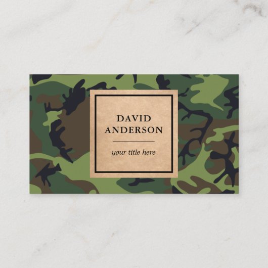 Rustic Kraft Woodland Green Camouflage Pattern Visitekaartje (Voorkant)