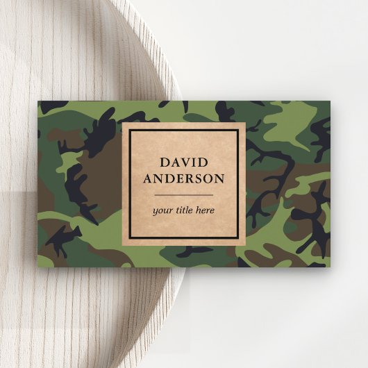 Rustic Kraft Woodland Green Camouflage Pattern Visitekaartje
