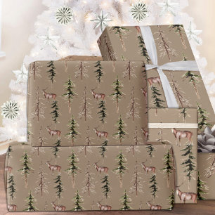 Rustic Kraft Woodland Sparse Forest Stag Reindeer Cadeaupapier