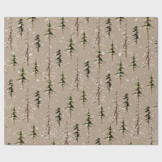 Rustic Kraft Woodland Sparse Scraggly Spruce Trees Cadeaupapier (Vlak)