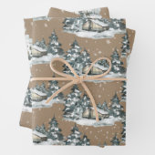 Rustic Kraft Woodland Winter Chalet House Scenes Inpakpapier Vel (In situ)