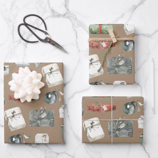 Rustic Kraft Wrapped kerstcadeautjes & siervoorwer Inpakpapier Vel (Voorkant)