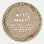 Rustic Kraft Wreath We’ve Moved Address Ronde Sticker (Voorkant)