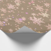 Rustic Kraft Yellow Pink Gold Snowflakes Cadeaupapier (Hoek)