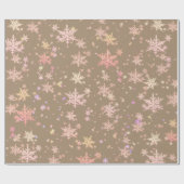 Rustic Kraft Yellow Pink Gold Snowflakes Cadeaupapier (Vlak)