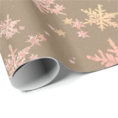 Rustic Kraft Yellow Pink Gold Snowflakes Cadeaupapier (Rol Hoek)
