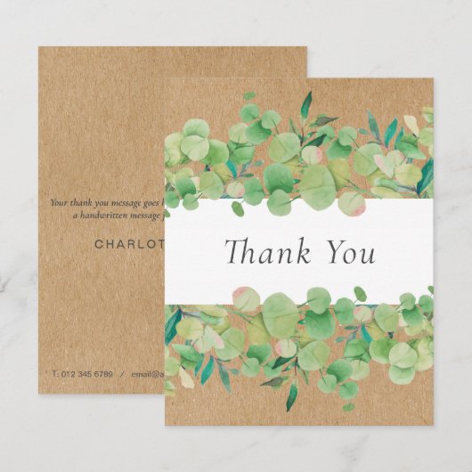 Rustic Kraft Zakelijk Eucalyptus Bloemendankjewel Bedankkaart (Voorkant / Achterkant)