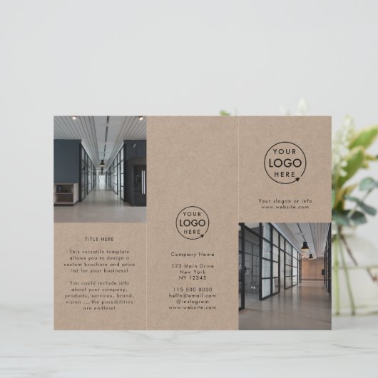 Rustic Kraft Zakelijke Foto Trifold Brochure (Staand voorkant)