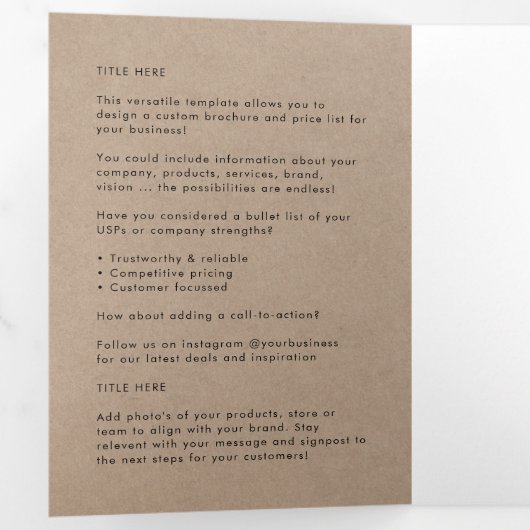 Rustic Kraft | Zakelijke Logo Drievoudige brochure Drieluik Kaart (Binnenzijde eerst)