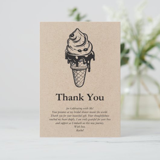 Rustic Kraft Ze Is Opgeschept Bruidsfeest Bedankkaart (Staand voorkant)