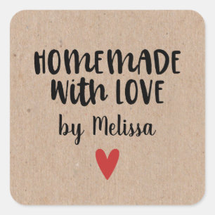Rustic Kraft Zelfgemaakt met liefde Vierkante Sticker
