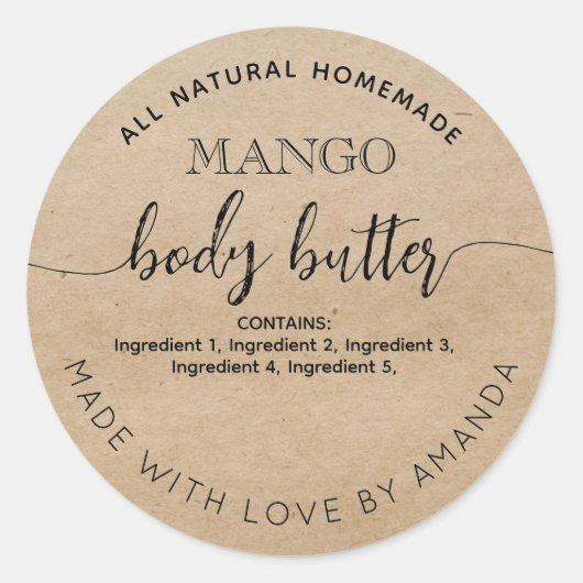 Rustic kraft Zelfgemaakte BODY BOTER Label (Voorkant)