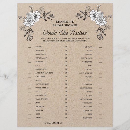 Rustic Kraft Zou Zij Liever Bruiloft Bruidsspel Flyer (Voorkant)
