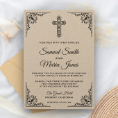 Rustic Kraft Zwart Cross Wedding Invitation Kaart