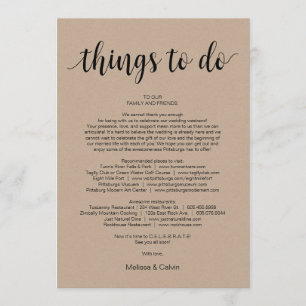 Rustic Kraft, Zwart, Dingen om te doen, Reisschema Programmakaart