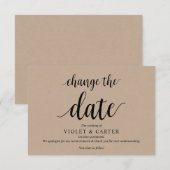 Rustic Kraft, Zwart, Huwelijk uitgesteld, Bewerkba Informatiekaartje (Voorkant / Achterkant)