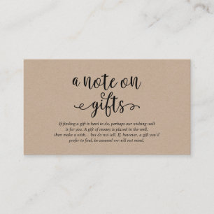 Rustic kraft zwart script, A note on gifts Informatiekaartje