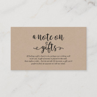 Rustic kraft zwart script, A note on gifts Informatiekaartje
