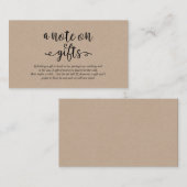 Rustic kraft zwart script, A note on gifts Informatiekaartje (Voorkant / Achterkant)