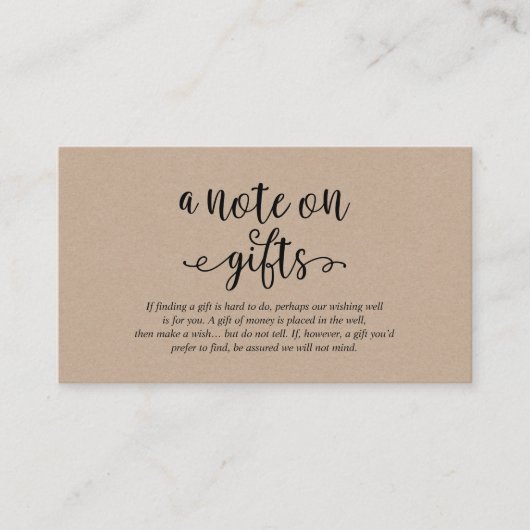 Rustic kraft zwart script, A note on gifts Informatiekaartje (Voorkant)