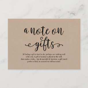 Rustic kraft zwart script, A note on gifts Informatiekaartje