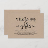 Rustic kraft zwart script, A note on gifts Informatiekaartje (Voorkant / Achterkant)
