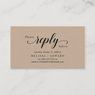 Rustic Kraft, zwart script, RSVP reageren Informatiekaartje