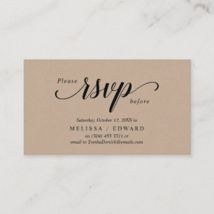 Rustic Kraft, zwart script, RSVP reageren Informatiekaartje
